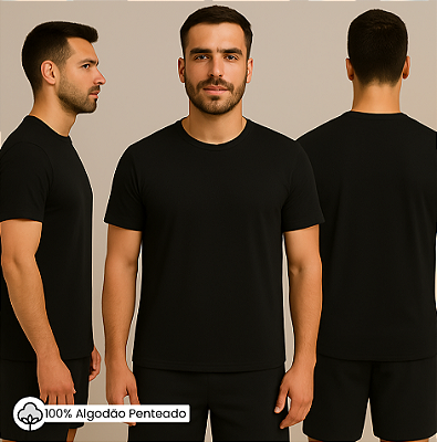 Camiseta Manga Curta Algodão Penteado 30.1 Preto
