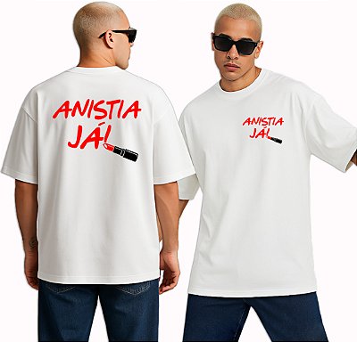 Camiseta Oversized Anistia Já "Escrita com Batom"