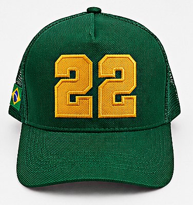 Boné Bloquinho 22 – Verde e Amarelo com Bandeira do Brasil