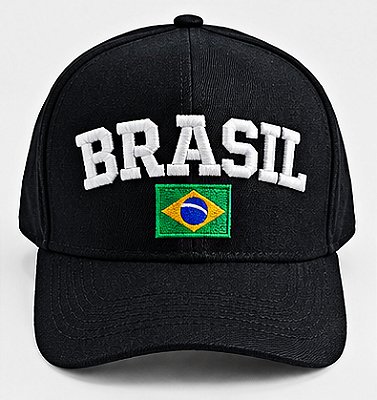 Boné Brasil Preto com Bandeira Brasileira Bordada