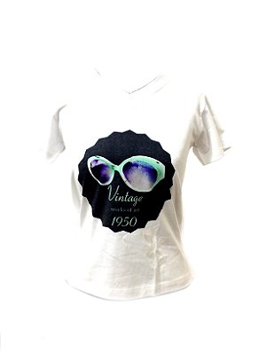 CAMISETA MALHA BABY LOOK Feminino _Gola C_Modelo: VINTAGE 1950 cor Preto