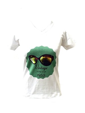 CAMISETA MALHA BABY LOOK Feminino _Gola V_Modelo: VINTAGE 1950 cor Verdinho