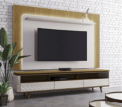 Rack com Painel 3 gavetas Legacy Led 2.2 - Nature c/off white IMC