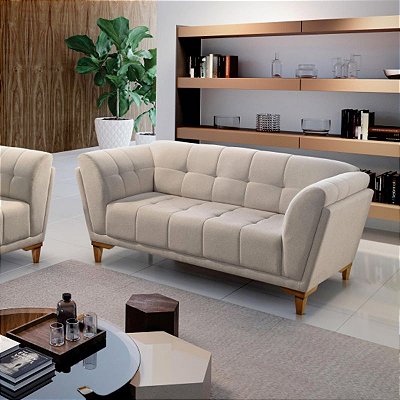 Sofá 2 lugares Austrália - Tecido veludo bege RDM