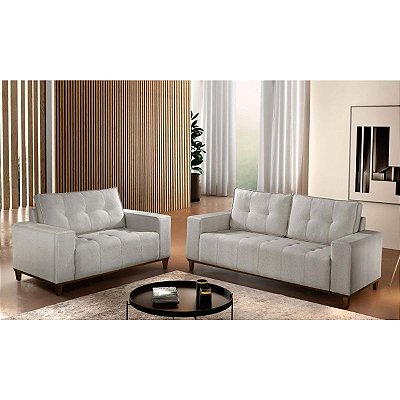 Conjunto estofado 3 e 2 lugares Zâmbia - Tecido chenile linho bege RDM