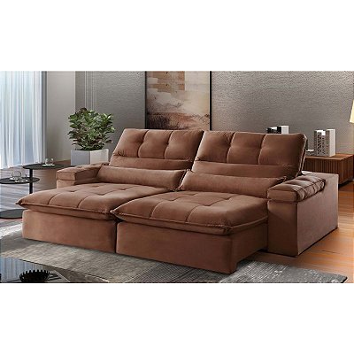 Sofá retrátil e reclinável Mali - Tecido veludo marrom RDM