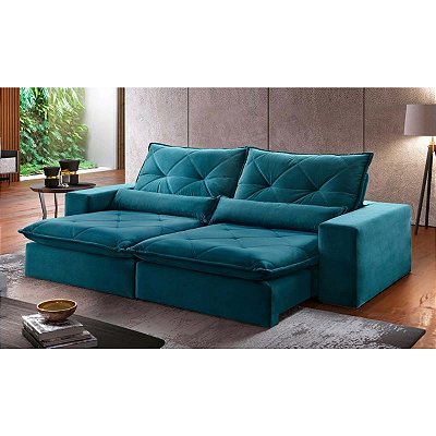 Sofá retrátil reclinável Assunção - Tecido veludo esmeralda RDM