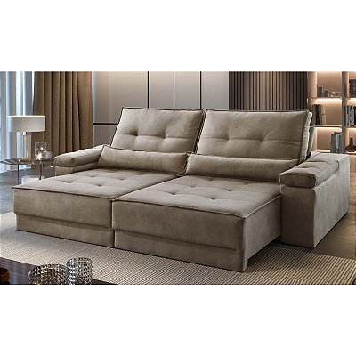 Sofá retrátil e reclinável Áustria - Tecido veludo bege RDM