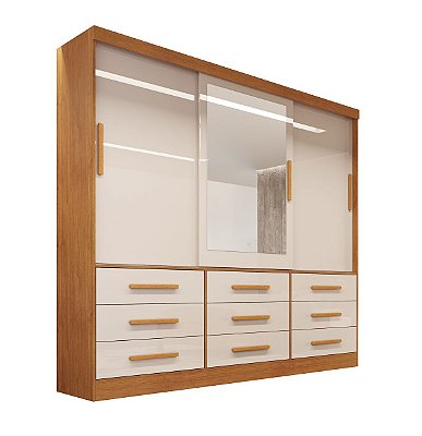 Armário 3 Portas Nexus - Nature c/ off white c/ espelho BIA