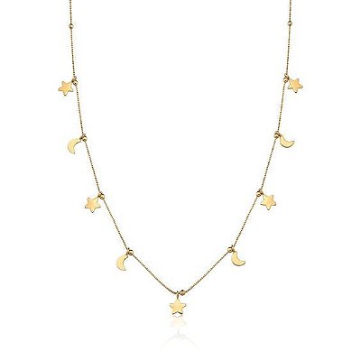 Colar Lua e Estrela Banho Ouro 18k