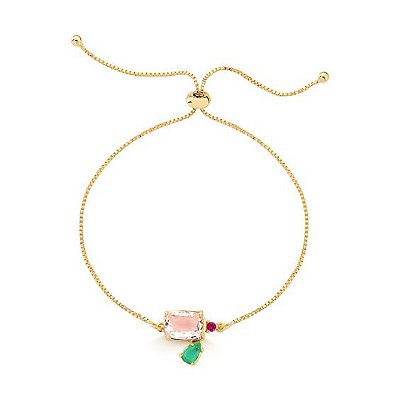 Pulseira Pedra Rosa Banho Ouro 18k