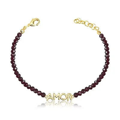 Pulseira colors com escrita AMOR Banho Ouro 18k