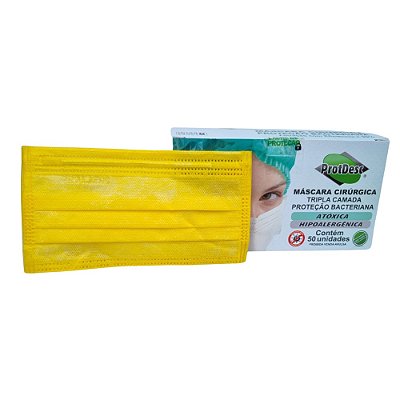 Máscara Cirúrgica Descartável Tripla com Elástico Amarela c/50 Protdesc
