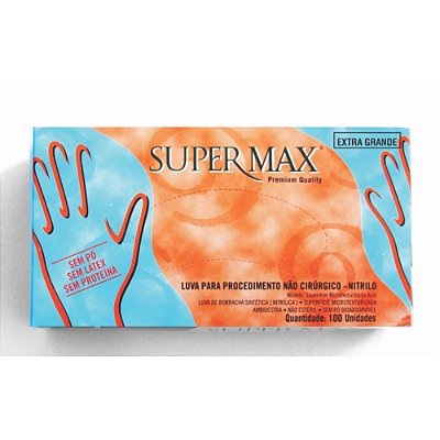 Luva de Procedimento de Nitrilo Azul Sem Pó Tamanho M - Supermax