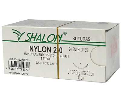 Fio de Sutura Nylon 2-0 Com Agulha Triangular de 2,0cm e 3/8 c/24 Shalon