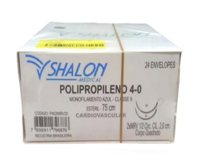 Fio de Sutura Polipropileno 4-0 Azul Aparelho Digestivo Com Agulha de 2,0cm e 1/2 c/24 Shalon