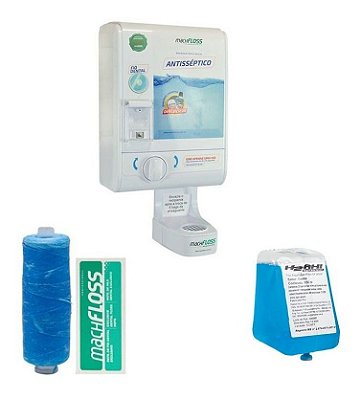 Dispenser Machfloss Evolution 3x1 Com 1 Enxaguante Bucal, 1 Fio Dental E Porta Copos Machfloss