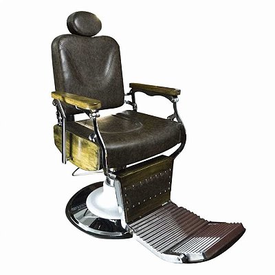 Cadeira Para Barbearia Hidráulica Reclinável Chicago Cor Madeira Terra Fértil