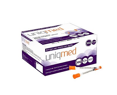 Seringa Para Insulina 0,5mL 5/16 8mmx0,30mm 5/16 X 30G C/100 Uniqmed