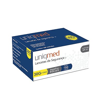 Lancetas De Segurança 30G X 1.5mm C/ 100 Uniqmed