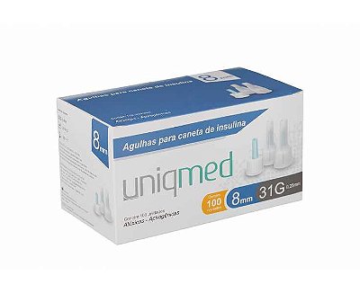 Agulha Para Caneta De Insulina 8mm 31G 0,25mm C/ 100 Uniqmed