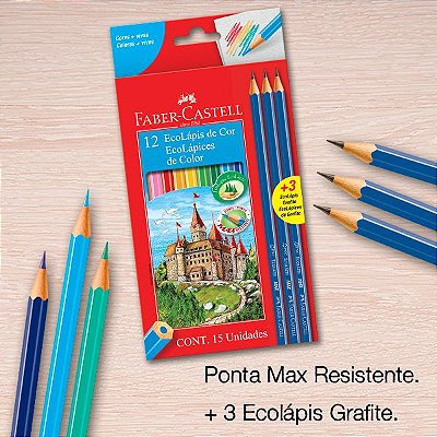 Ecolápis de Cor Faber-Castell Kit Escolar 12 Cores + 3 Ecolápis Grafite