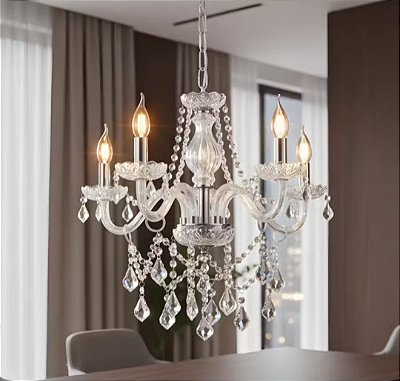 Lustre pendente cristal 5 braços estilo