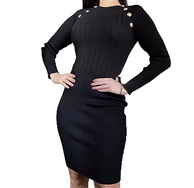 Vestido midi botões dourado