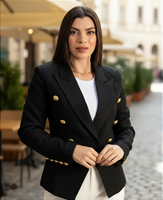 Blazer Texturizado Dupla Abotoadura Preto