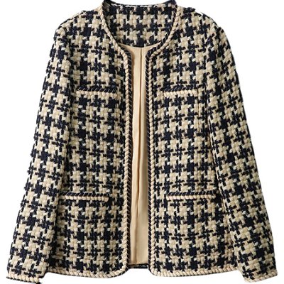 Casaqueto de tweed azul e bege
