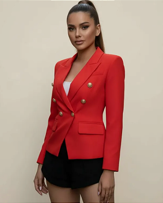Blazer Texturizado Dupla Abotoadura Vermelho