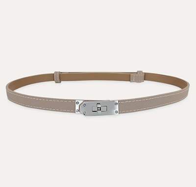 Cinto Birkin Nude ferragem Prateada