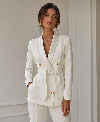 Blazer Alfaiataria Faixa Removível Branco