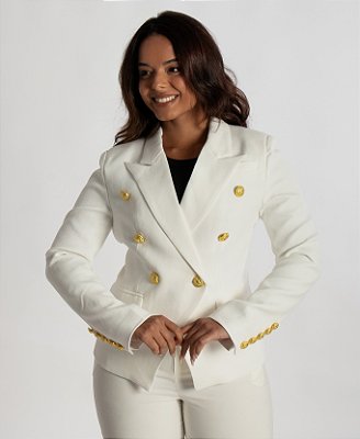Blazer Texturizado Dupla Abotoadura Branco