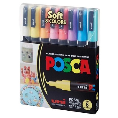 Caneta Posca Kit PC-3M - 8 Cores Soft - Tons Pastel