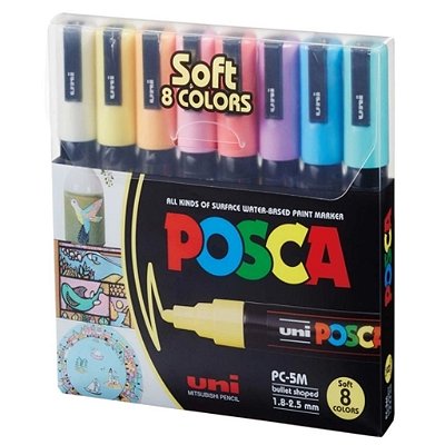 Caneta Posca Kit - PC-5M - 8 Cores Soft - Tons Pastel