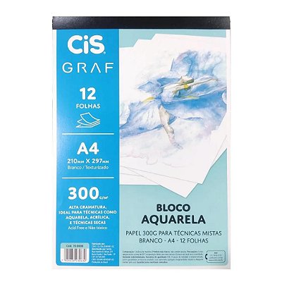 Papel Para Aquarela 300 g/m2 A4 - Cis Graf - 12 Folhas