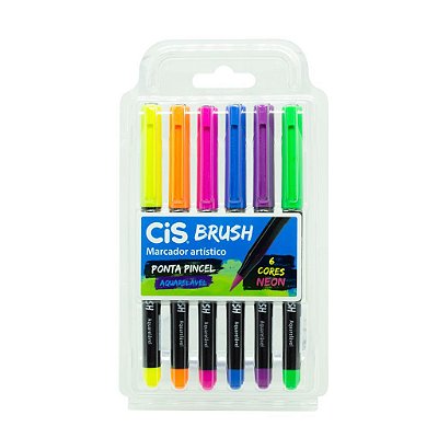 Brush Pen Cis - 6 Cores Neon Aquareláveis