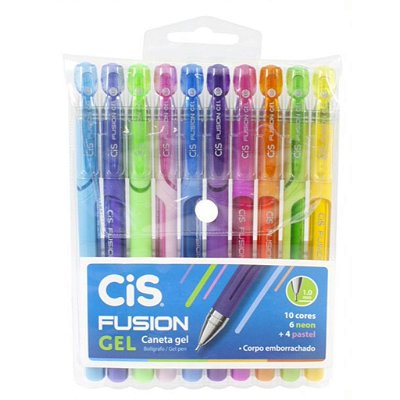Caneta Cis Fusion Gel - 10 Cores (6 Neon e 4 Pastel)