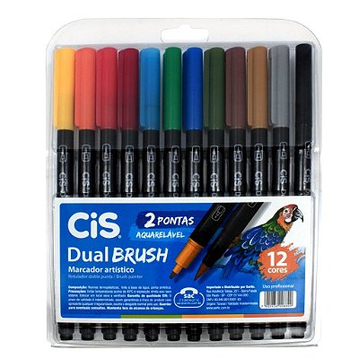 Marcado Cis Dual Brush Ponta Dupla - 12 Cores - Brush Pen Cis 12 Cores