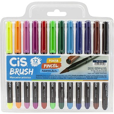 Caneta Cis Brush Pen Aquarelável - 12 Cores