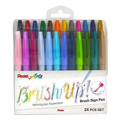 Brush Sign Pen Pentel - Estojo com 24 Cores