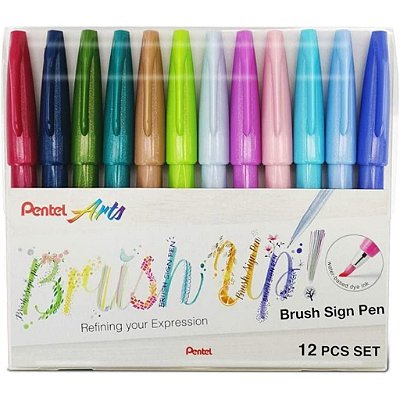 Brush Sign Pen Pentel - Estojo com 12 Tons Pastel