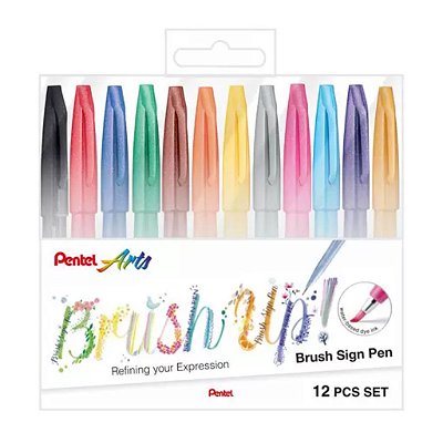 Brush Sign Pen Pentel - Estojo com 12 Cores Clássicas
