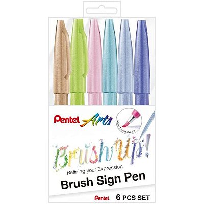 Brush Sign Pen Pentel - Estojo com 6 Tons Pastel