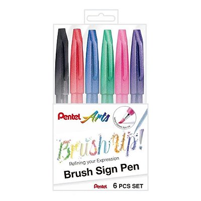 Brush Sign Pen Pentel - Estojo com 6 Cores Tradicionais