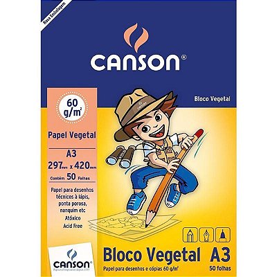 Bloco Canson A3 Vegetal- Pintura Infantil Multi Técnicas 60g/m2