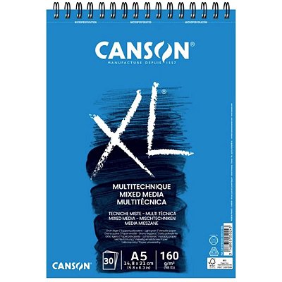 Canson XL Mix Média Multitécnica - Grão Fino A5 - 160g/m²