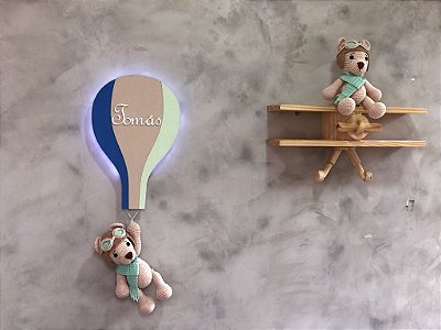 Balão Luminoso porta maternidade ursinho aviador com prateleira avião