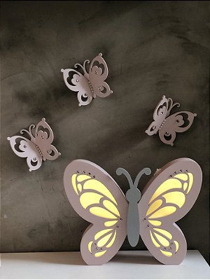 Composição Borboleta Luminosa com Strass e trio de borboletas mini